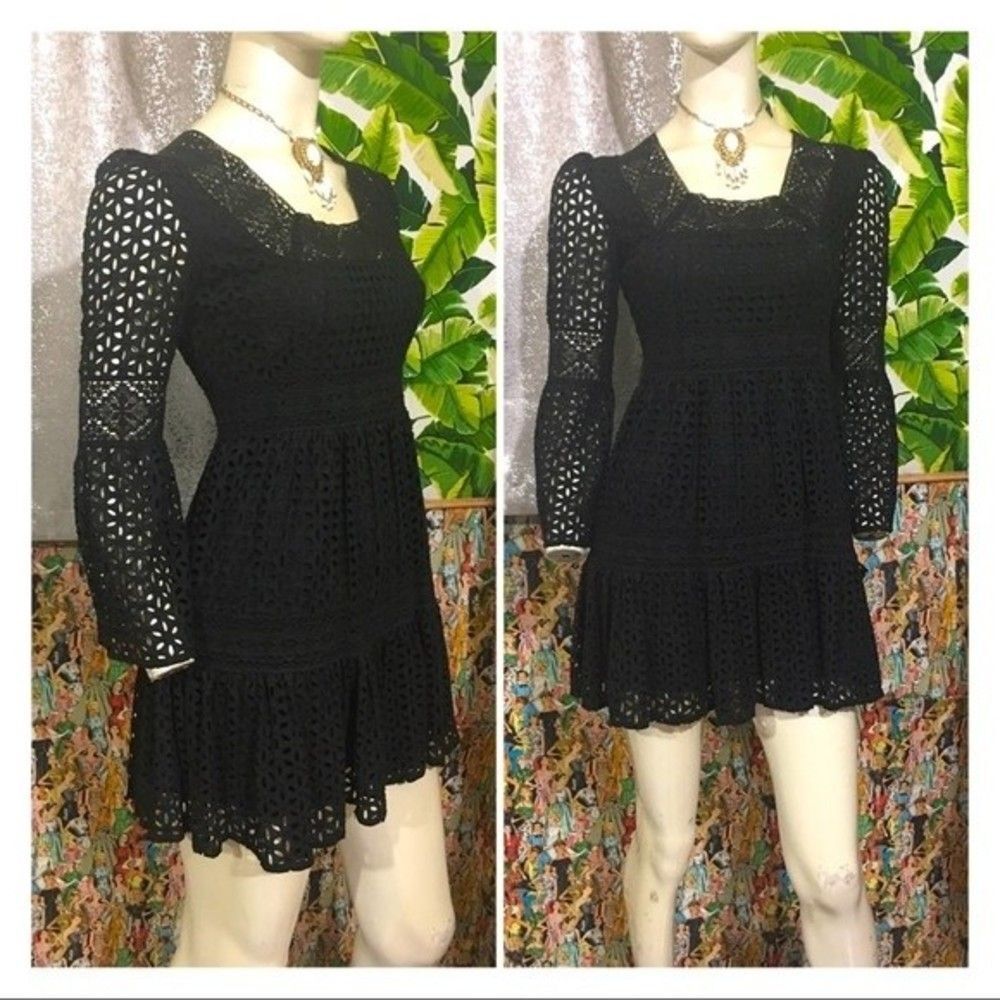 Eyelet Flare Sleeve Babydoll LBD Lacey Dress